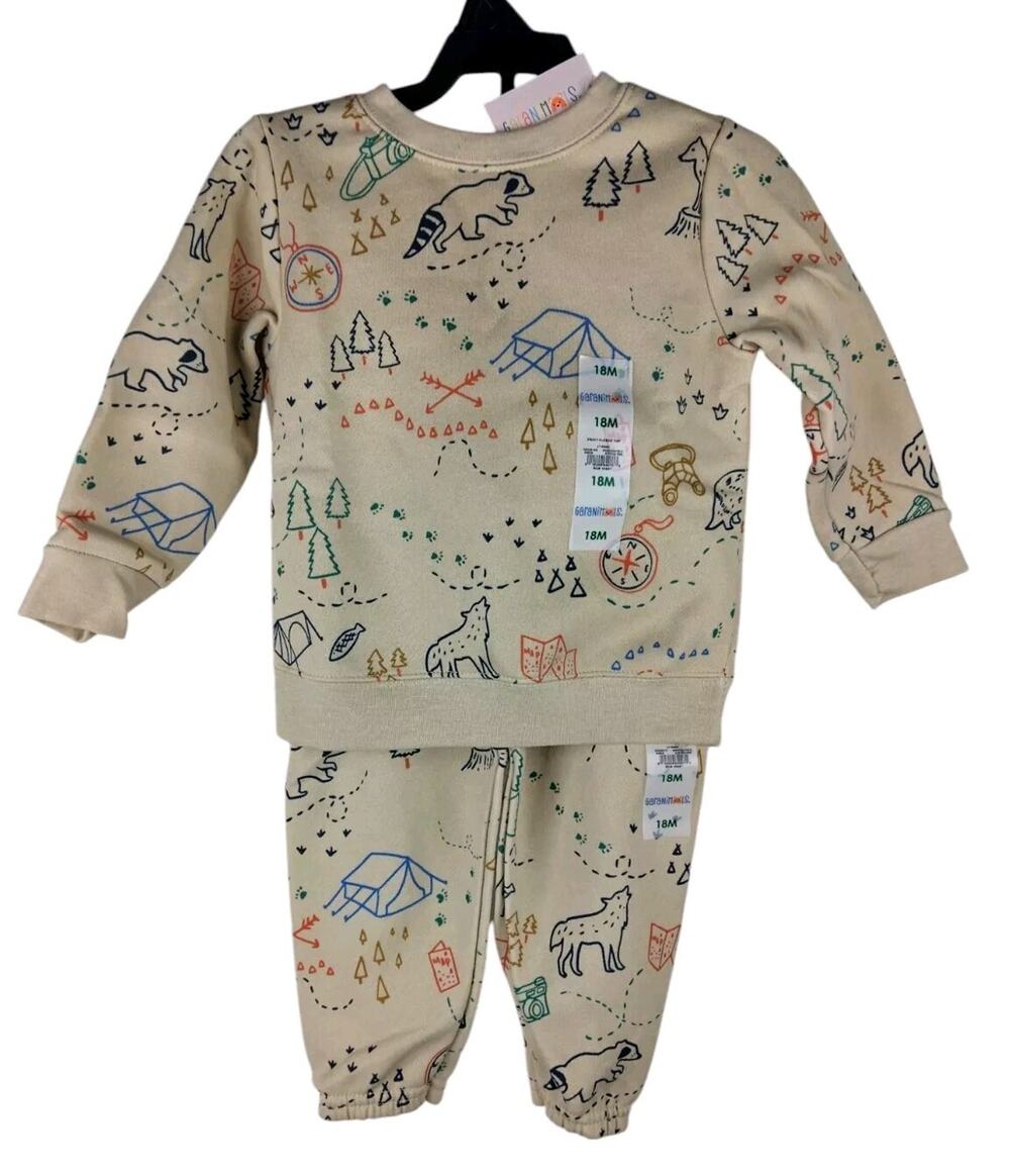 Garanimals Baby Boys Print Fleece Set, Joggers And Shirt 2-piece Size 18M New